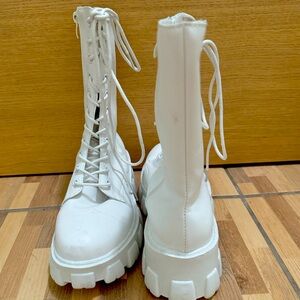 White lace up combat boots